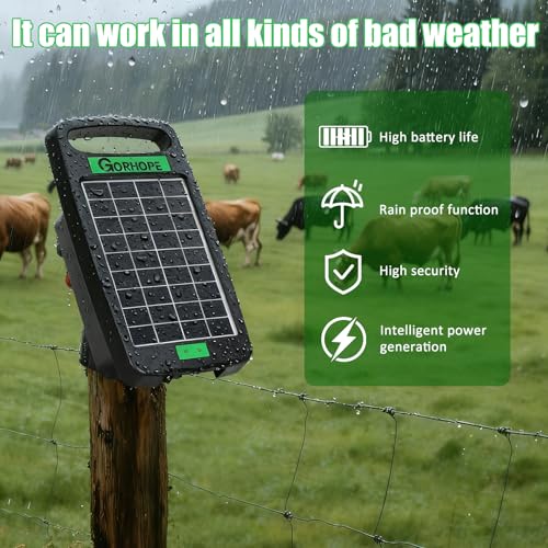 5 Miles Solar Electric Fence Charger,0.11J Powered 24-Hour Protection | Solar Electric Fence with Tempered Glass Solar Panel,14-Day Continuous Protection Without Sunlight,for Livestock Protection - style: GOR11 (5M0.11J)