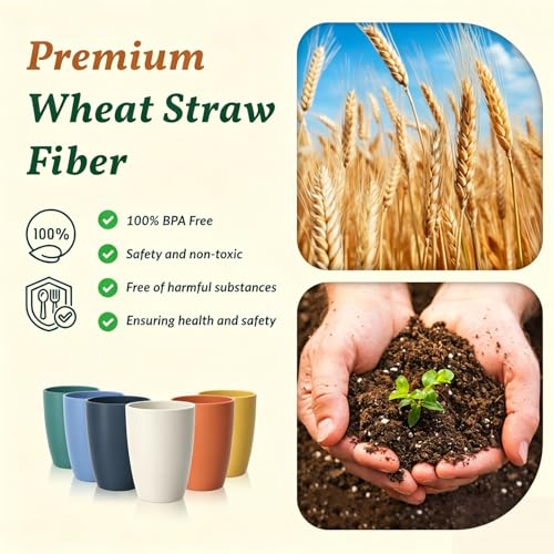Homienly Water Cups Wheat Straw Drinking Glasses Cups 12oz Unbreakable Cups,Microwave and Dishwasher Safe Cup Set,6 PCS Stackable Cups for Kitchen,Camping-Colorful - color: MatteMulti, size: 12 Ounces