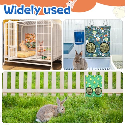 3 Pcs Rabbit Hay Feeder Bag, 2-Hole Hanging Hay Feeder Guinea Pig Hay Bags Washable Bunny Hay Bag for Rabbits Chinchillas Hamsters Small Pets and Animal (11.8"×8.7") - color: Blue,Orange,Green