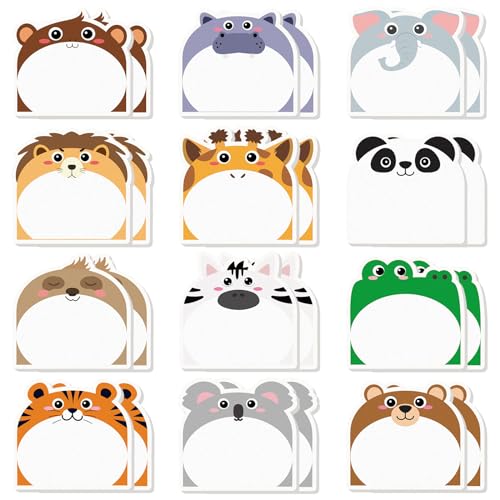 Yinder 24 Pads Safari Animal Sticky Notes Fun Kawaii Memo Self Stick | Animal Shape Design, School Office Bulk, Students Teachers Veterinary, Party Favor Tabs Back to School Supplies - style: Safari Animals