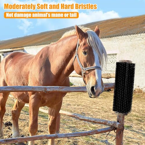 4pc Livestock Scratch Brushes, 20'' x 7.3'' Heavy Duty Cow Scratcher Wall Mount, Flexible Anti-Itch Grooming Tool for Cattle, Goat, Horse Grooming Supplies with Screws and Nuts - color: black