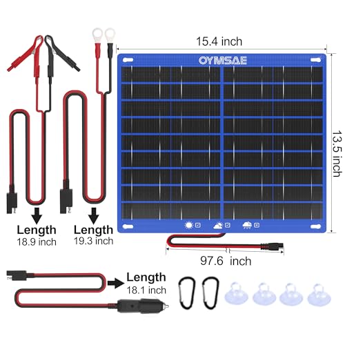 OYMSAE 30W 12V Portable Waterproof Solar Panel Trickle Charger & Maintainer | Portable Waterproof Solar Panel Kit | Intelligent Safety Protections | for Boat, Marine, RV, Automotive, Motorcycle, Trailer - size: 30W