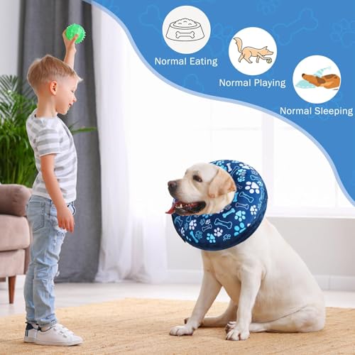 SCENEREAL Dog Cone Alternative After Surgery Donut Collar, Soft Inflatable | Pet Recovery Pillow Collar for Small Medium Large Dogs, Inflatable Neck Cone ECollar to Stop Licking, Blue Bone&Paw Print - color: Blue Footprints, size: M(Neck 13"-16")