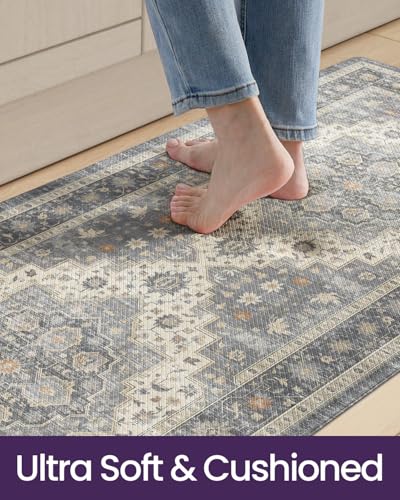 DEXI Kitchen Floor Mats Cushioned Anti Fatigue Runner Rug, 23x59 Pale Grey | Waterproof,Soft and comfrt memory Foam,Easy Care,Vintage Style,Front Sink Laundry Office - color: Pale Grey, size: 59"L x 23"W x 0.4"Th