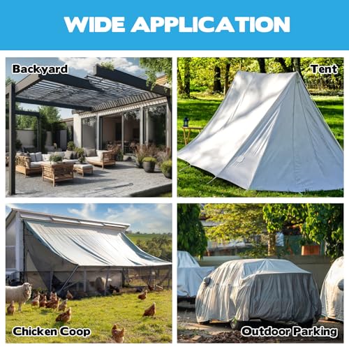 Aluminum Shade Cloth 10x10’, 80% Reflective Tarp Aluminum, Cools 10-20°F, Breathable Mesh Tarp with Grommets, Sunblock Netting Sun Shade Cover for RV, Tent, Garden, Car, Chicken Coop(Silver) - size: 10x10’