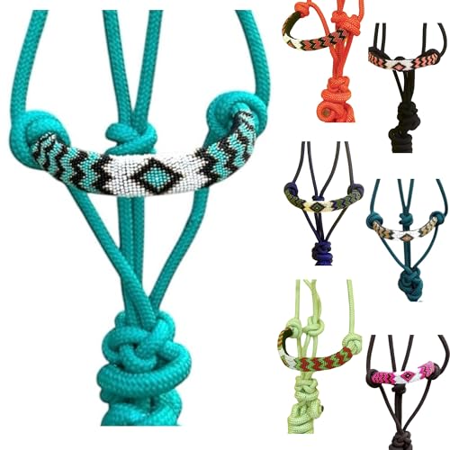 Majestic Ally Padded Beaded Nose Braided Rope Halter with 10' Matching Lead - Full (Turquoise) - color: Turquoise