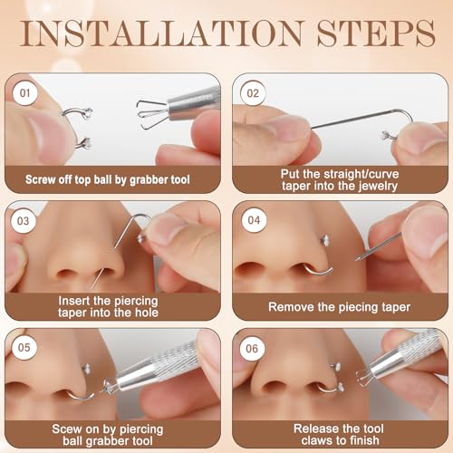2Pcs Piercing Ball Grabber Tool for Changing Jewelry, Stianless Steel Flat Back Earring Applicator Internally Threaded Push Pin Piercing Grabber Tool - color: Silver-I