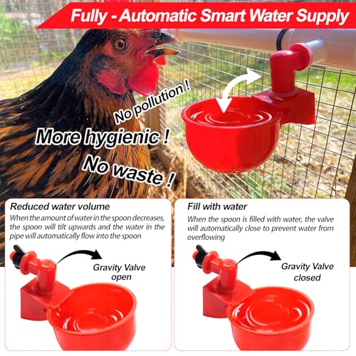 Automatic Chicken Waterer System Kit with Chicken Water Cups Nipples Float Valve Pipeline 58 PCS Complete Set Chicken Water Feeder Dispenser Large Chicken Watering System PVC Poultry Waterer Drinker
