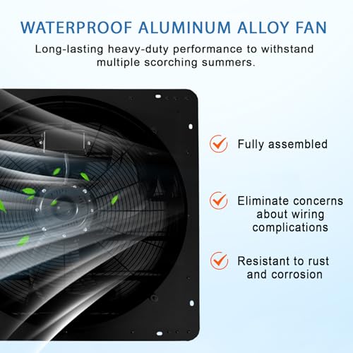 Garvee 24 In Shutter Exhaust Fan, Wall Mounted Shutter Exhaust Fan Aluminum, 3500 CFM High Speed Louvered Vent Fan with Automatic Shutter for Garage, Attic, Workshop, Greenhouse - size: 24 In