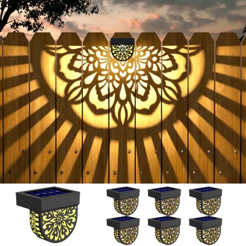 Gardsee Solar Fence Lights 6 Pack Solar Deck Lights Waterproof LED Solar Powered Step Light Wall Lights Outdoor Decorations Warm Yellow Light Decorative Lighting for Garden (Black 2) - style: flower