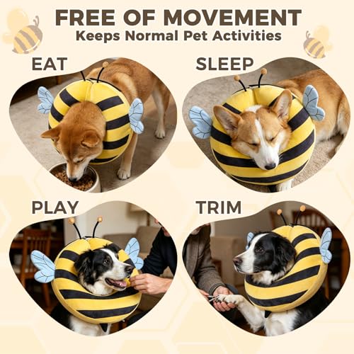 PAWCHIE Inflatable Dog Cone Collar Alternative, Soft Dog Cone for Medium to Large Dogs After Surgery, Adjustable Neck Recovery E-Collars Donut Collar with Cute Bee Shape, Yellow M - color: Yellow, size: M(Neck:13"-15")