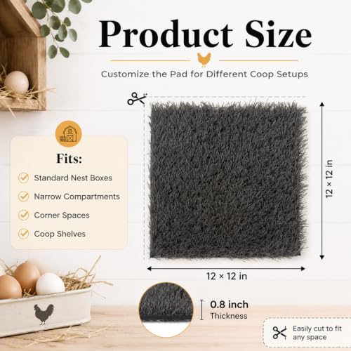 Chicken Nesting Pads, 12x12 Washable Artificial Grass Mat for Chicken Coop, Reusable Pet Garden Turf with Rubber Backing (8 PCS Gray) - color: 8 PCS Gray