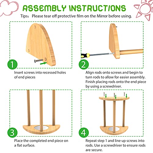 Mini Chick Perch with Mirror, Bamboo Roosting Bar | strong roosting bar for coop and brooder, training perch for large birds, hens, parrots, macaw, easy assemble&clean,fun toys