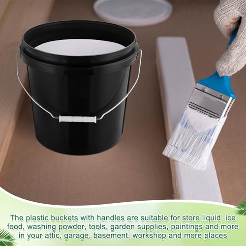 Tioncy 24 Pcs 2 Gallon Plastic Buckets with Lids and Handles,Black | Storage Pails for Paint, Cleaning, Organizing, Durable Containers, Metal Handles, Plastic Material - color: Black
