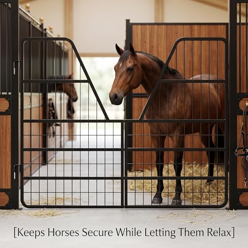 52"x42" Heavy Duty Reinforced Frame Horse Stall Gate, Alloy Steel Horse Gate with Heavy Duty Stall Guard, Galvanized Rustproof Chew Proof, Reinforced Frame Plus Heavy Hinges, Two Way Opening - size: 52 in × 42 in × 0.8 in