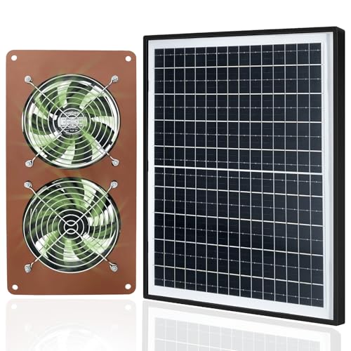 Zivif Solar Powered 2 Fan Kit for Chicken Coop, Greenhouse, Shed | 20W Solar Panel, Intake and Exhaust Ventilation, IP67 Waterproof, 360° Adjustable Mount, 8.8ft Cable