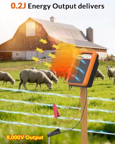 TEPU 10 Mile Portable Solar Electric Fence Charger, 0.2J Output | 24-Hour Uninterrupted Protection, Operates Up to 14 Days Without Sunlight, for Livestock and Predator Protection