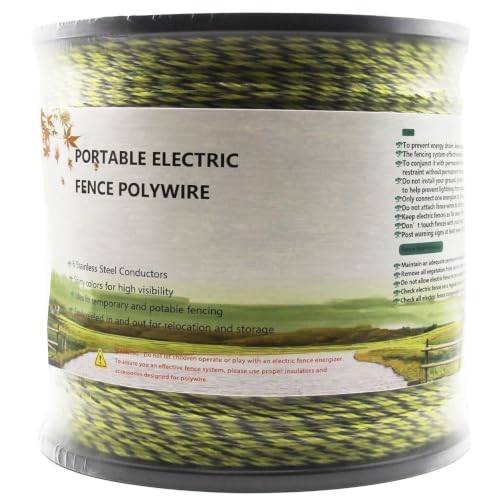 Electric Fence Polywire 3444 Feet, 1050 Meters 6 Conductors Portable Electric-Fence Rope for Reliable Conductivity and Rust Resistance - size: 3444 Feet