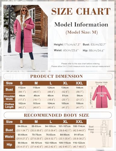 Women Winter Coats Fleece Long Coats Jackets Oversized Warm Down Jacket with Hood - color: Brick Red, size: XX-Large