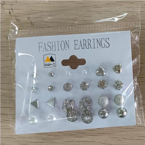 BBTO 24 Pairs Stud Earrings, Crystal Pearl Ear Stud for Women | Earrings, Alloy and Gold, Sliver Gold Black, for Men Women Loved Ones and Friends - color: Sliver & Gold