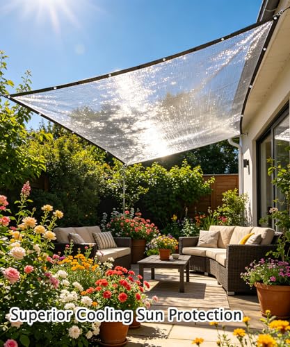Reflective Aluminet Shade Cloth with Grommets,Durable Mesh Tarp,40% 13'x13' | Heavy Duty UV Resistant Shade Cover for Garden, Patio, Car Parking, Camping, Kennel, Chicken Coop, Greenhouse - size: 13FT X 13FT - 40%