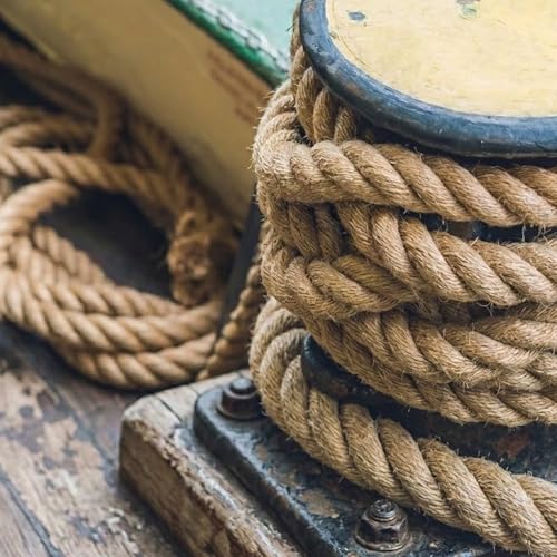 Natural Jute Rope (2 Inch x 100 Feet) Thick Hemp Rope Twisted Manila for Deck Railings, Swing Bed, Tug of War, Docks, Nautical, Decorating - size: 2 Inch x 100 Feet