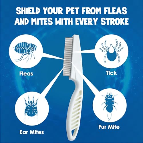 SunGrow Detangling Pet Comb for Dogs, Cats, Ferrets, Anti-static Groomer Removes Tangles & Knots, Tear Stain Removal, Stainless Steel Pins with Rounded & Smooth Ends, White Non-slip Grip Handle, 7.4"