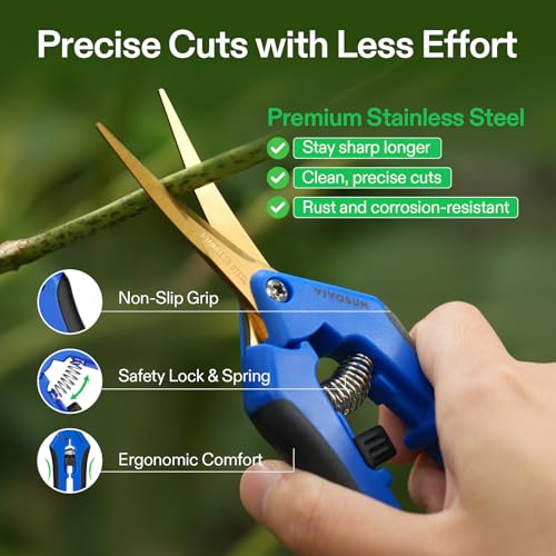VIVOSUN 6.5 Inch Garden Scissors, Blue Pruning Shears for Plants, 2-Pack | Curved Precision Stainless Steel Blades, Comfort Ergonomic Grips, Ideal Snip for deadheading, Trimming & Shaping Plants - style: Blue Curved Blade