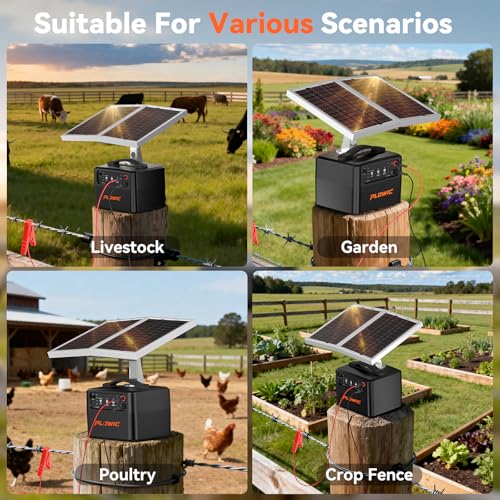Solar Electric Fence Charger for Livestock: 30 Miles Solar Fence Charger, 12KV 1.5J Output Electric Fence Energizer with 12000mAh Battery, 15W Solar Panel, IP65 Waterproof for Poultry Garden