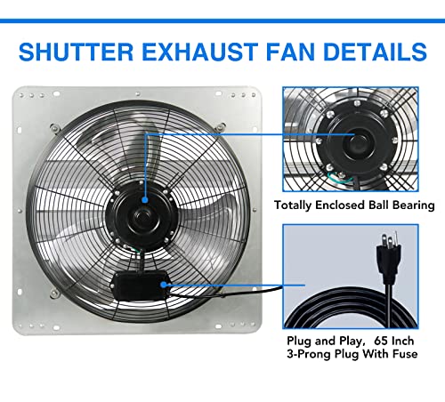 KEN BROWN 18 Inch Exhaust Fan with Power Cord, Automatic Shutter, 2600CFM, Aluminum Cooling Ventilation Fan, High Speed Wall Mounted Attic Fan for Garage, Greenhouse, Shop, Shed - size: 18 Inch