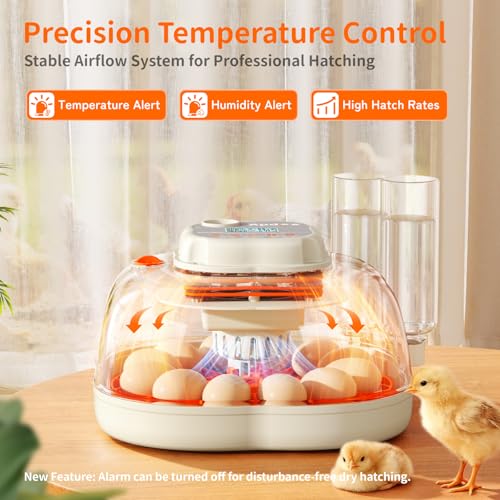 APDOE Egg Incubators for Hatching Eggs, Temperature and Humidity Control, Automatic Egg Turning, Egg Candler, External Water Bottle, Air Vent, for Chicken, Duck & Quail Eggs, 12 Eggs + 30 Quail Eggs - color: White + Orange, size: 12 Eggs