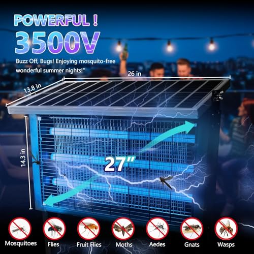 Heavy-Duty Big Solar Bug Zapper Outdoor for 8000 sq.ft with 30W Solar Panel | Rechargeable Solar Zapper with High Powered, Outdoor Solar Bug Zapper for Patio Garden Backyard Farm and Large Spaces - color: 30W for 8000 sq.ft