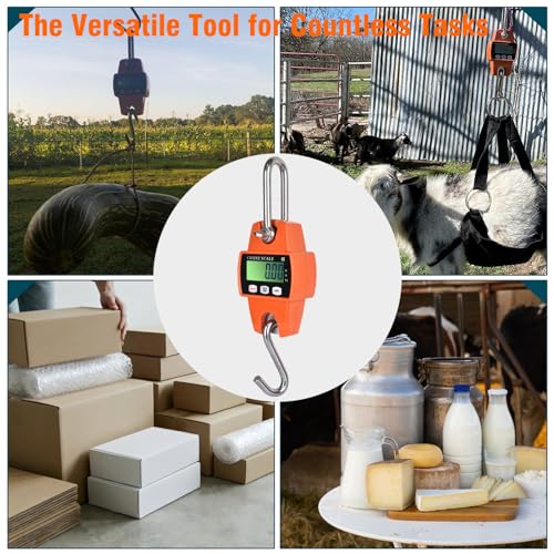 660lb Digital Hanging Scale, 300kg Heavy Duty Handheld Crane Scale with Backlit LCD, Portable Cast Aluminum Case & Hooks - Multi-Function for Farm, Hunting, Fishing, Logistics (kg/lb/N Switchable)