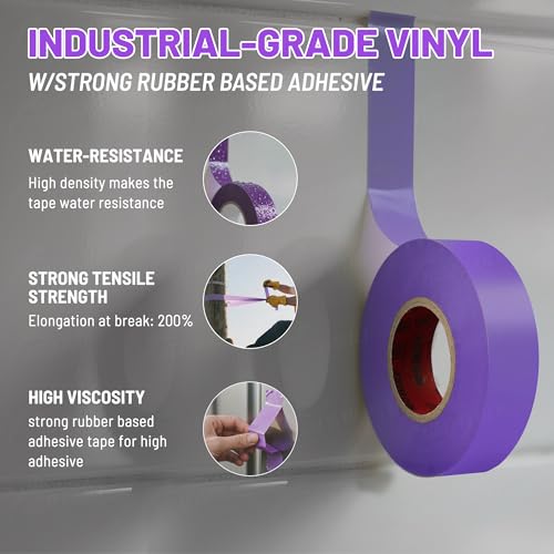 RED WOLF 10 Pack Purple Electrical Tape 3/4 Inch x 66 Ft Industrial Grade UL/CSA Listed 7 Mil Thick Flame Retardant High Temp Waterproof Electrical PVC Tape Electric Super Vinyl Rated 600V - color: Purple