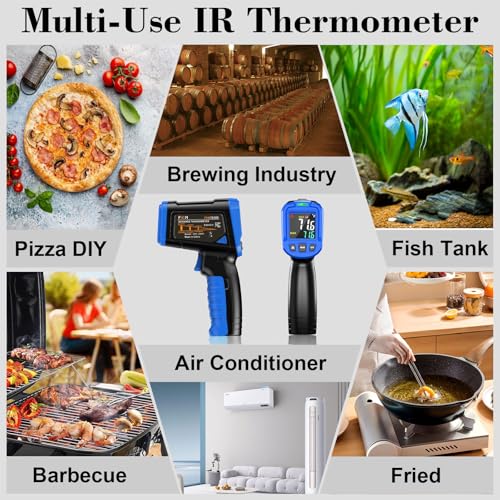 FKM Infrared Thermometer Gun -58°F~1112°F,Non Contact Laser Thermometer Gun | Adjustable Emissivity,Digital IR Temperature Gun for Kitchen Cooking,Griddle,Pizza Oven,HVAC,Engine,Industrial,Not for Human - color: Blue