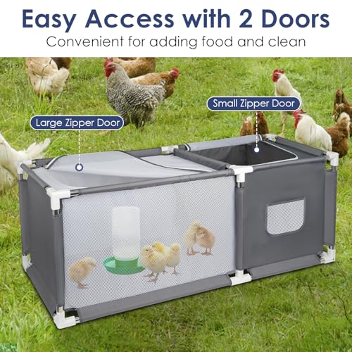 49.6"x19.7"x19.7" Brooder Box for Chicks with Dual Zipper Doors, Oxford Fabric & Mesh Chicken Brooder Box with Two-Zone, Small Animals Playpen Indoor Outdoor for Chicks, Ducks, Kitten, Puppy, Rabbits