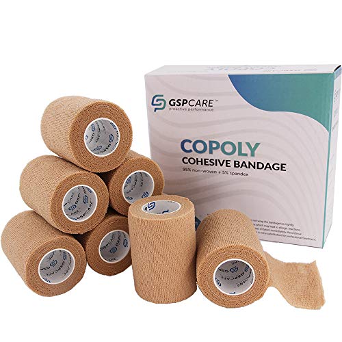 Self Adhesive Wrap Cohesive Wrap Bandages 6 Count 3" x 5 Yards, Medical Tape, Adhesive Flexible Breathable First Aid Non Woven Rolls, Stretch Athletic, Ankle Sprains & Swelling, Sport - color: Beige, size: 6 Count (Pack of 1)