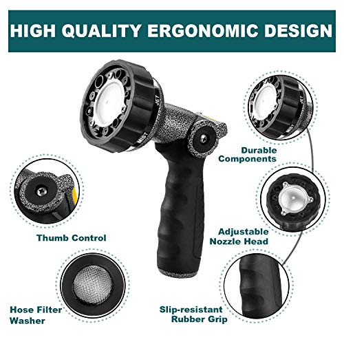 GREEN MOUNT Garden Hose Nozzle, Water Hose Spray Nozzle with Thumb Control On Off Valve for Easy Water Flow Control, Black-grey - color: Black-grey