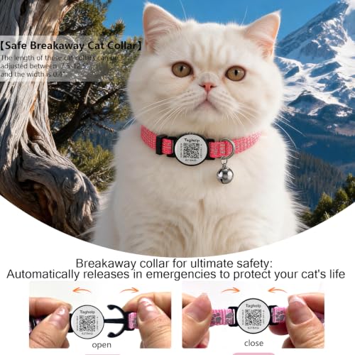 2-Pack Reflective-Breakaway Cat Collars with Bells with QR Code Name Tag, Cat ID Tag Personalized,Smart ID tag Cat Collar,Ideal for Girl Cats Male Cats Kittens Puppies (Black&Pink,NO airtag Holder) - color: Dot matrix reflective - Black & Pink