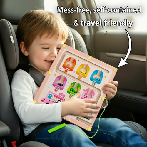 QimuMku Wooden Maze Magnetic Busy Board & Travel Toy for Toddlers Ages 2-4 | Magnetic maze travel activity for toddlers that builds fine motor skills, focus and screen-free learning on the go. - color: Ice Cream Magnetic Maze