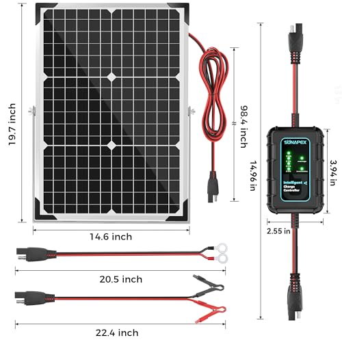 30W Solar Battery Charger 12V Solar Panel Kit with Smart Controller | IP67 Waterproof, Aluminum Solar Trickle Charger Maintainer,Adjustable Mount Bracket for RV,Boat,Car,Motorcycle