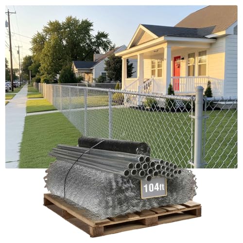 Fencer Wire 11.5 Gauge Durable Galvanized Steel Chain Link Fence Kit, Complete Fencing DIY Set w/Fence Fabric, Gate, Posts, Top Rails & Hardware for Yard, Garden & Animal Enclosures (4ft. x 104ft.) - color: Silver, size: 104 FT