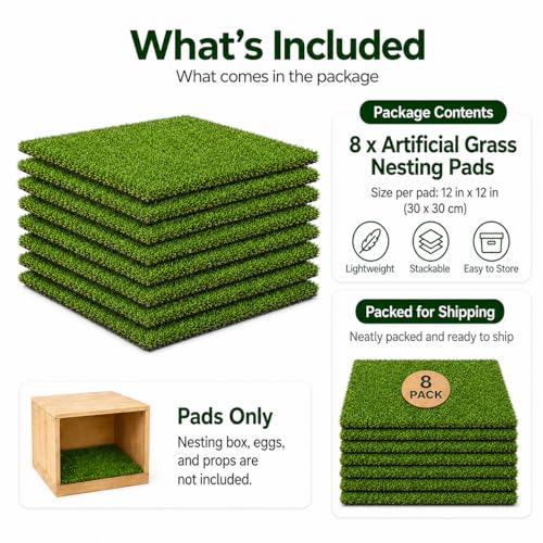 Chicken Nesting Pads, 12x12 Washable Artificial Grass Mat for Chicken Coop, Reusable Pet Garden Turf with Rubber Backing (8PCS) - color: 8PCS