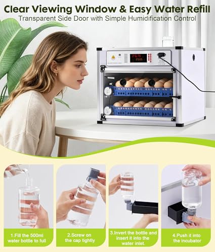 136 Eggs Automatic Egg Incubator with Auto Turner, Digital Temp Humidity Control & Water Refill, Poultry Incubator for Chicken Duck Goose Quail Pigeon Eggs, AC110V/DC12V Dual Power