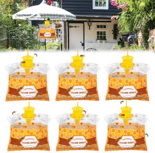 6 Pack Disposable Wasp Traps Outdoor Hanging Bags | Weatherproof Carpenter Bee Traps for Outside, Hornet & Yellow Jacket Trap, Wasp Catcher for Patio Garden Yard - size: 6 Pack