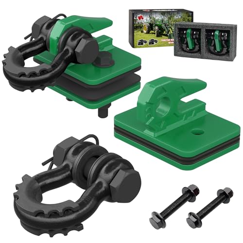 Tractor Bucket Grab Hook with 5/8" D-Ring Shackle Combo, Bolt-On Tow Hook and D-Ring Shackle, Matching Backing Plate, Rubber Gaskets & Isolators, 20000LBS Breaking Strength, 2 Set, Green&Black - color: Dark Green&Black