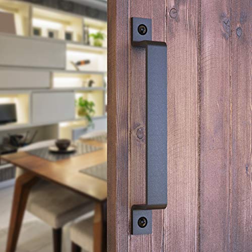 10 Inch Straight Bar Barn Door Handle - Black Cast Iron Pull for Sliding Doors, Gates, Sheds, Fences, Closets - Indoor Outdoor Farmhouse Hardware - size: 10 Inch, style: Straight Bar