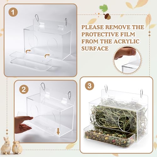 Honeydak Acrylic Rabbit Hay Feeder with Lid, Two in One Hanging Guinea Pig Hay Feeder with Hook Food Dispenser Bin for Bunny, Guinea Pig, Chinchilla