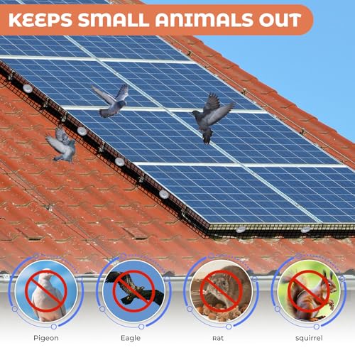 Solar Panel Bird Guard Kit, 6in x 100ft PVC Coated Heavy Duty Steel Mesh | with 60 PCS Clips, Pigeon & Squirrel Critter Guard, Roof Protection Net, Rodent Prevention System for Solar Panels