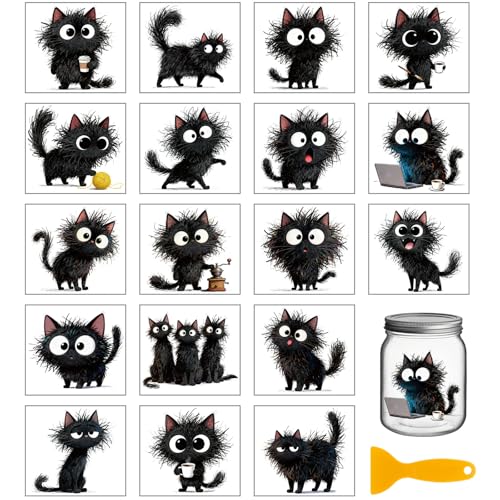 GLOBLELAND 18 Sheets Funny Black Cat Transfer Stickers 3.9x3.6inch Furry Black Cat Rub on Transfer Stickers UV DTF Cup Wraps Decals for Furniture Vase Glass Mason Jar Decorations Art Crafts - style: Black Cat
